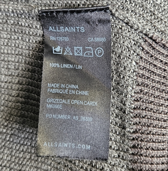 Allsaints Grey Brown Linen Cardigan Size Small - Picture 7 of 10